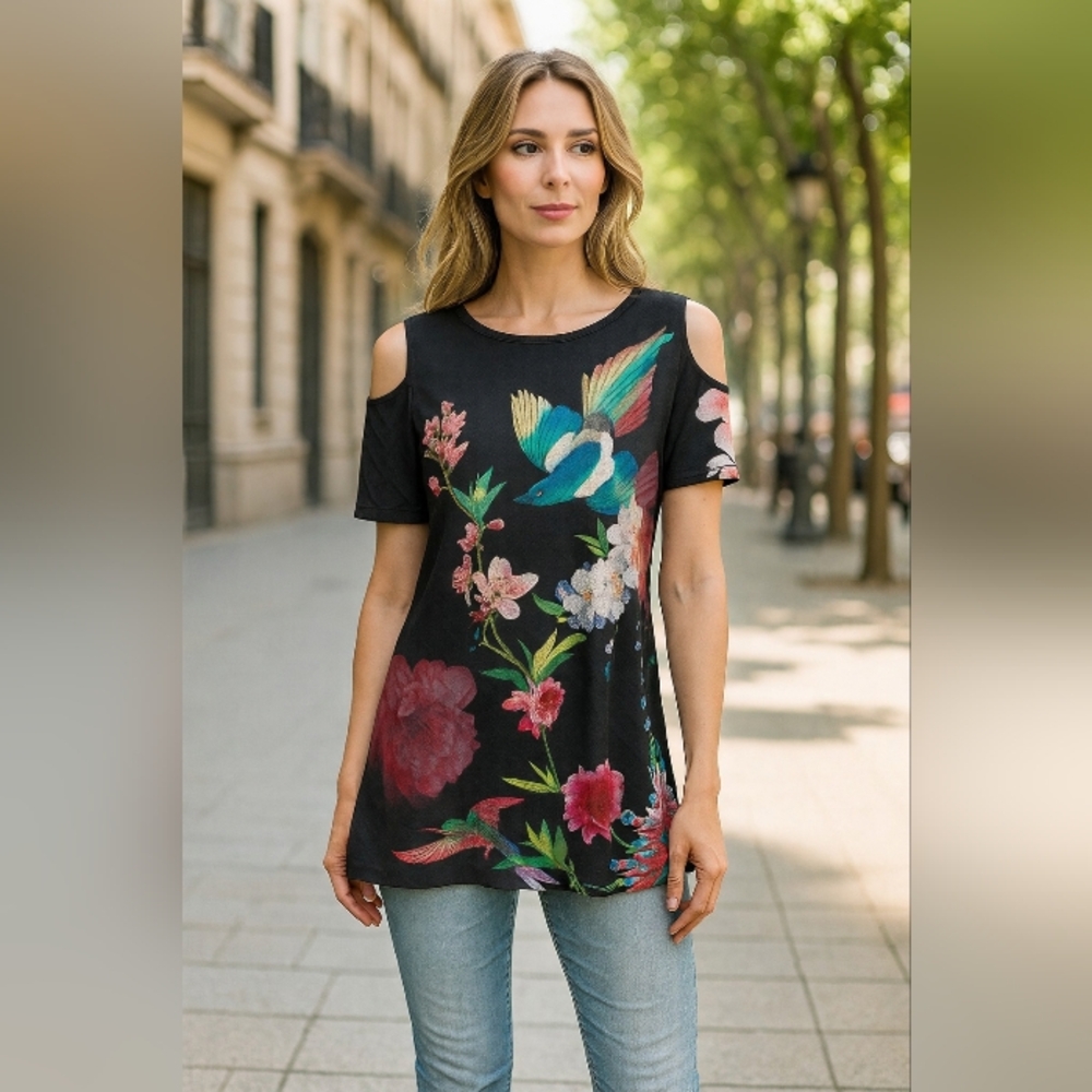 Floral Cold Shoulder Top Small